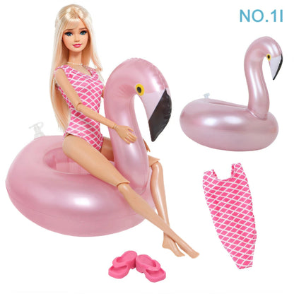 Doll Swimwear Ba Doll Bie 1/6 Summer Lifebuoy Rings Bikini Slipper Chair Beach Clothes 11.5 Inch Doll 30cm Accessories Good Vibrations