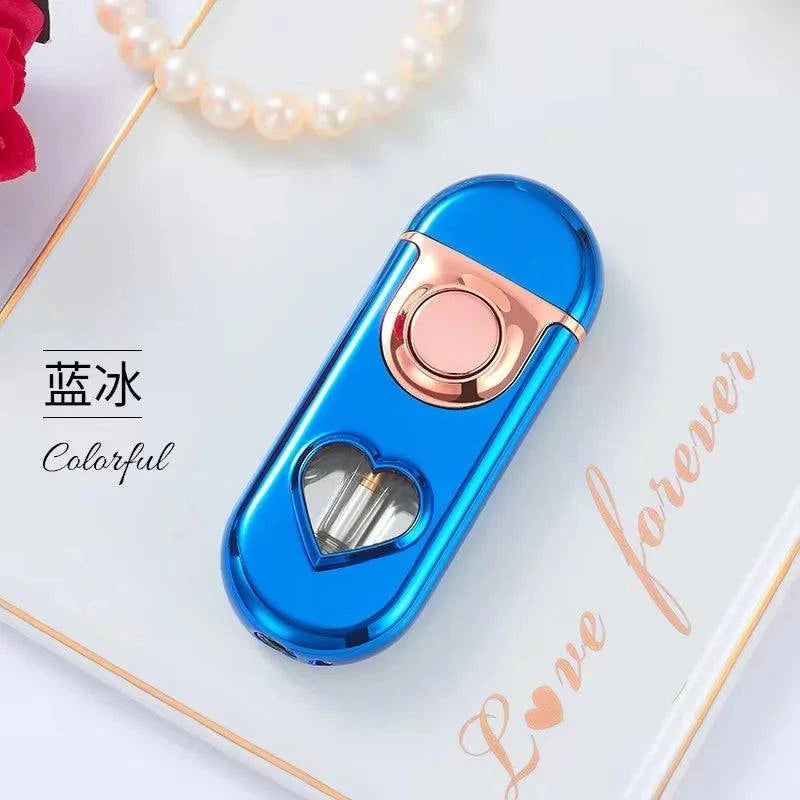 Metal Love Double Flame Butane Gas Lighter Creative LED Blue Light Transparent Gas Window Grinding Wheel Ignition Cigar Lighters Good Vibrations Adult Super Store