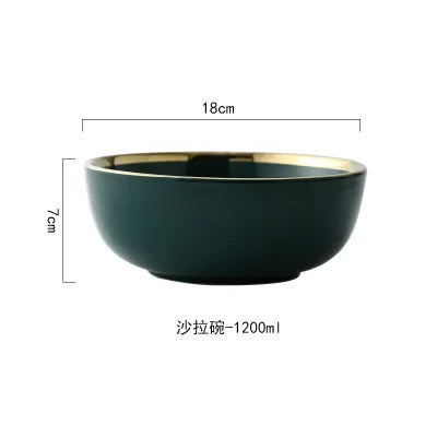 Green Ceramic Gold Inlay Plate Steak Food Plate Nordic Style Tableware Bowl Ins Dinner Dish High End Porcelain Dinnerware Set Good Vibrations