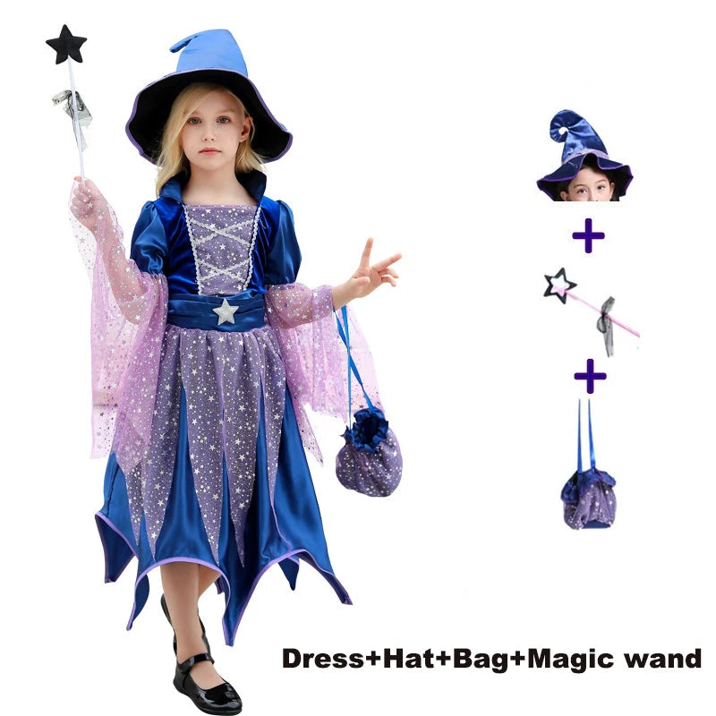 Halloween Costume for Girls Dress Scarlet Witch Vampire Devil Ghost Carnival Party Dress Up Hoodwinked Suit Kids Cosplay Clothes Good Vibrations