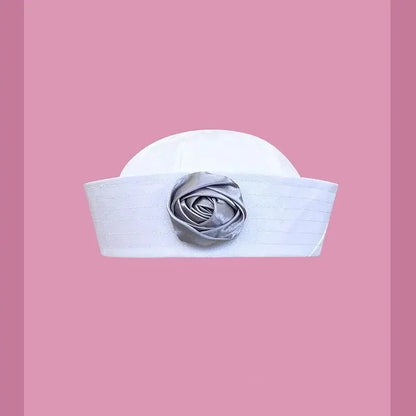 Y2K Striped Bow Flower Rhinestone Sailor JK Beret Navy Hats for Women Summer Niche Flipped Nurse Cosplay Beret Cap Sombreros Good Vibrations