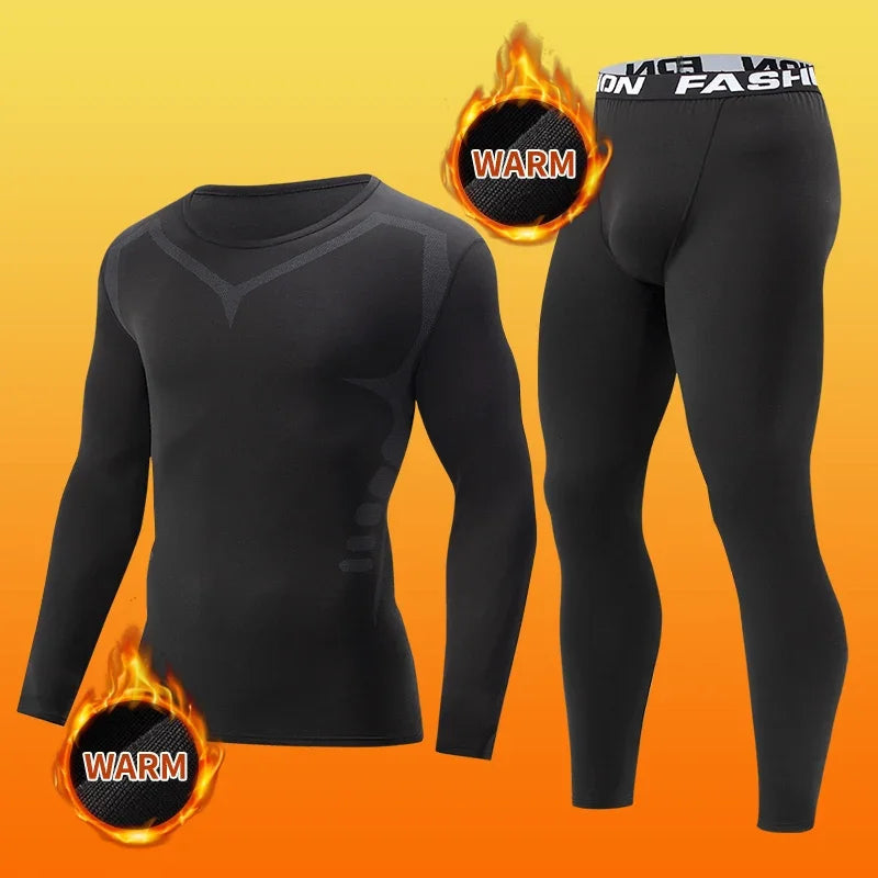 Men's tight warm long-sleeved trousers suit for autumn and winter men's fitness pants shirt running yoga athletes' sport Good Vibrations
