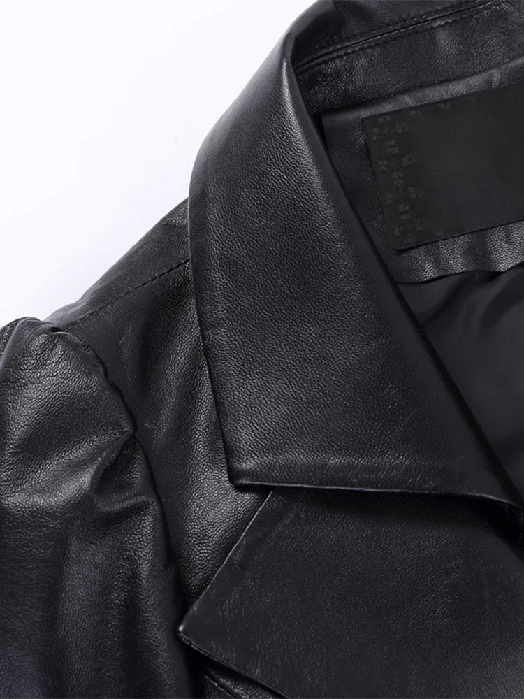 Nerazzurri Autumn Black Red Faux Leather Coat Blazer Women Notched Collar Puff Sleeve Skirted Luxury Elegant Chic Clothes 2023 - Good Vibrations