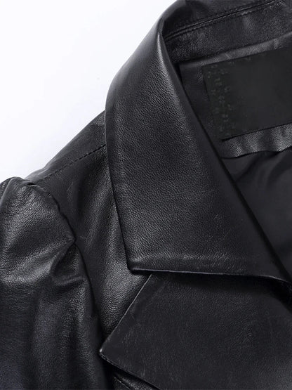 Nerazzurri Autumn Black Red Faux Leather Coat Blazer Women Notched Collar Puff Sleeve Skirted Luxury Elegant Chic Clothes 2023 Good Vibrations