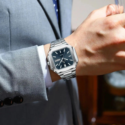 POEDAGAR Luxury Square Fashion Man Wristwatch Waterproof Luminous Date Week Quartz Men's Watches Stainless Steel Men Watch Reloj Good Vibrations