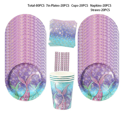 Mermaid Birthday Decorations Girl Disposable Paper Plates Cups Napkins Plastic Straws Baby Shower Wedding Party Supplies Good Vibrations