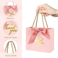 20/30/50pcs Thank You Gift Bags Reusable Paper Party Bags with Handles Gold Bow Ribbon Mini Pink Party Favor Bags for Birthday Good Vibrations