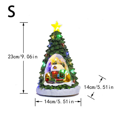 Christmas Tree Glowing House Music Ornament Adults Kids Rotating Train Winter Scene House for Home Table Office Holiday Decor Good Vibrations