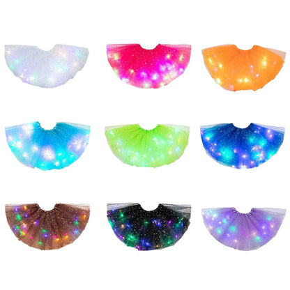 Halloween Cosplay Women Star Sequins Mesh Pleated Tulle Princess Skirt With LED Skirt Party Dancing Miniskirt Costume Clothing Good Vibrations