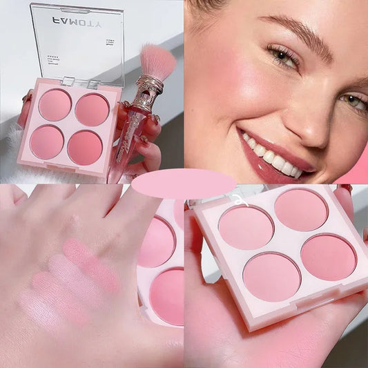 4 Colors Blush Palette Low Saturated Powder Compact Soft Color Gradient Matte Vibrant Color Light Pink Purple Blush For Girls Good Vibrations