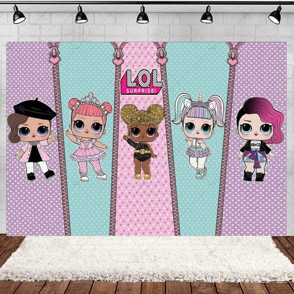 Girl Surprise Theme Backdrop Cute Shiny Doll Birthday Party Decoration Pink Latex Balloon Disposable Tableware Plate Cake Topper Good Vibrations