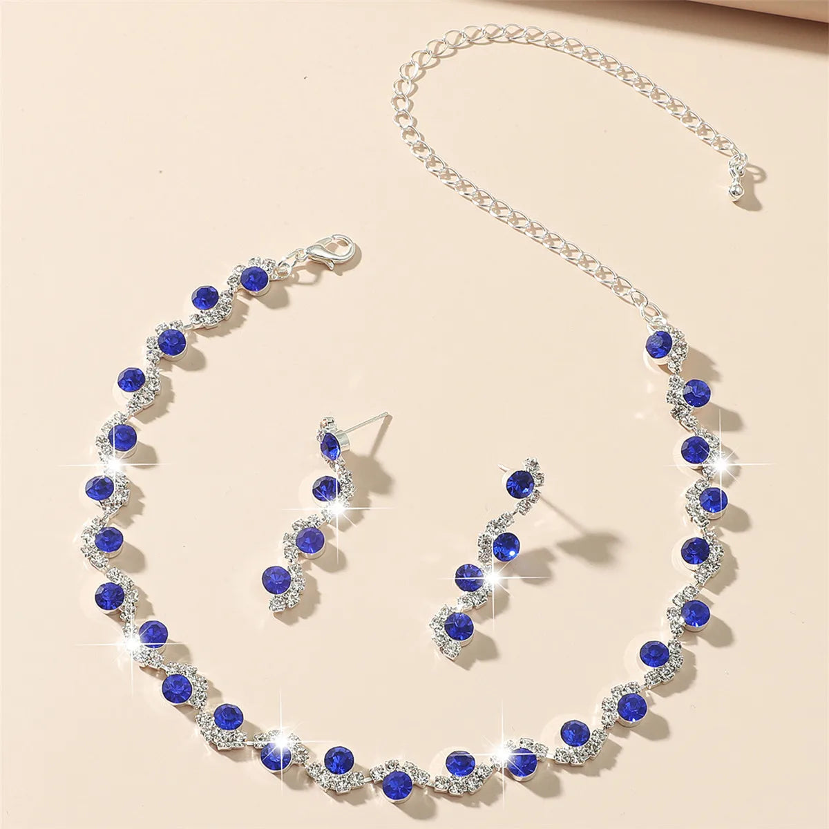 BLIJERY elegant royal blue crystal rhinestone choker necklace earrings jewelry set charm vintage wedding accessories for women Good Vibrations Adult Super Store