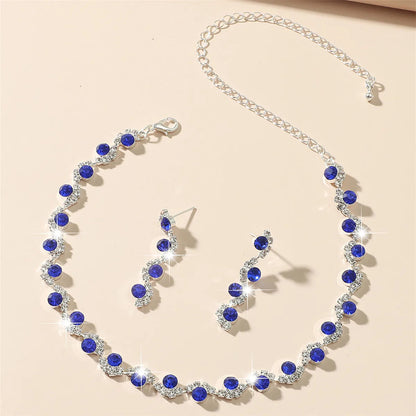 BLIJERY elegant royal blue crystal rhinestone choker necklace earrings jewelry set charm vintage wedding accessories for women Good Vibrations Adult Super Store