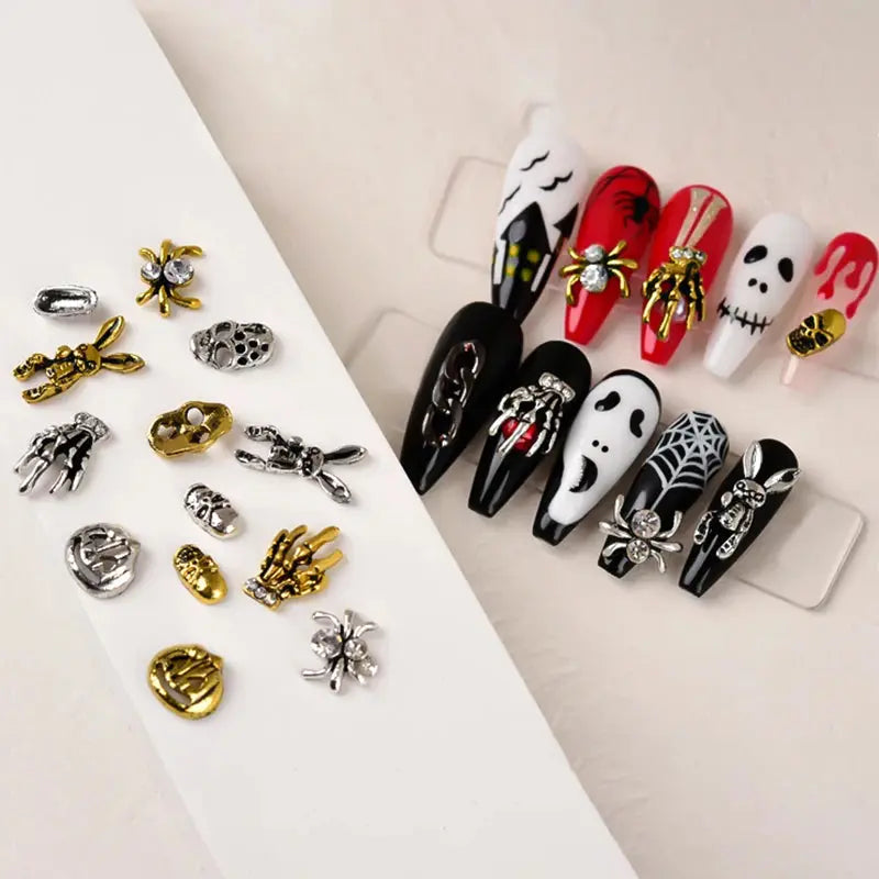 Halloween Alloy Nail Art Charms 3D Ghost Skull Pumpkin Golden Silver Classic Nails Jewelry Ornaments DIY Manicure Accessories Good Vibrations