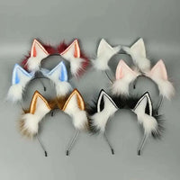 Womens Lolita plush hair ornaments with animal cat ears in various colors for Halloween, cosplay, and parties.