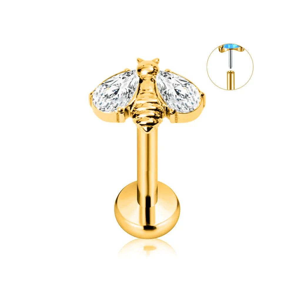 ASTM F136 G23 Titanium Flower Petals Star Heart Butterfly Threadless Piercing Pin Push in Labret Daith Conch Earring 16G 18G 20G Good Vibrations