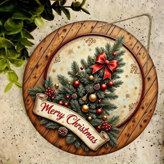 Vintage Style Christmas Tree - Circular Wooden Hanging Sign, Suitable for Family Dining Rooms, Living Rooms, Holiday Decorations Good Vibrations