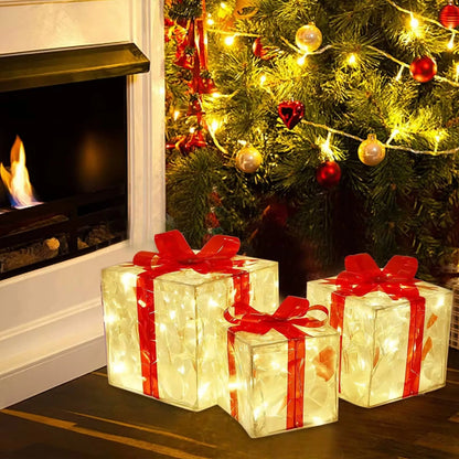Christmas Glowing Gifts Box Decoration Ornament With Bow Lighting Box Outdoor Light Lighting Xmas New Year 2024 Home Yard Decor Good Vibrations
