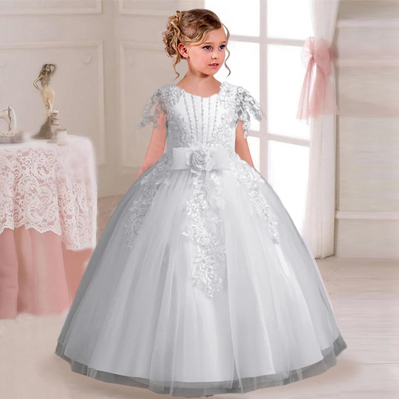 2025 New Elegant Girl Wedding Dress Embroidered Mesh Princess Dress 4-12 Year Old Girl Graduation Party Prom Evening Dress Good Vibrations