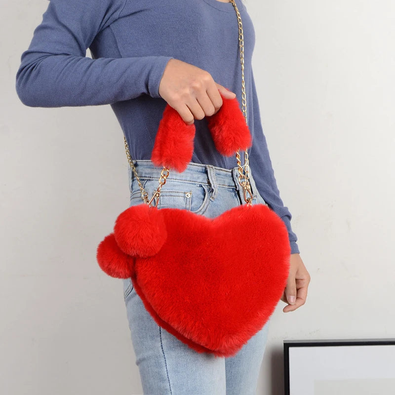 Women Hand Bags New Plush Love Heart Shaped New Fashionable Solid Color Soft Comfortable Purses and Handbags Bags for Ladies Good Vibrations