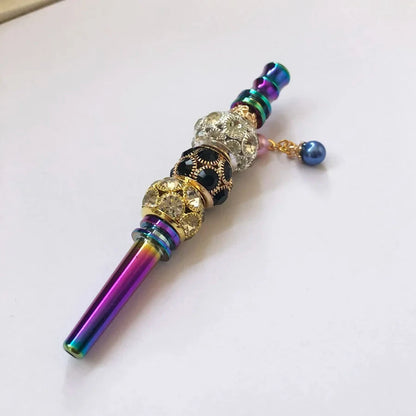 Luxury Bling Zinc Alloy Rainbow Rod Blunt Holder Handmade Metal Hookah Mouthpiece Mouth Tip with Rhinestones Jewelry Good Vibrations Adult Super Store