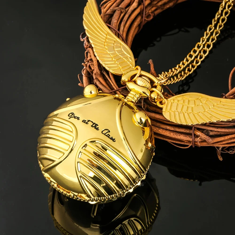 large small Golden Snitch spherical quartz pocket watch fashion sweater angel wing necklace pendant men and women pocket watch Good Vibrations
