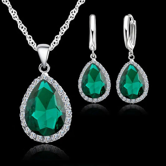 Charm Jewelry Sets For Women Water Drop Crystal 925 Sterling Silver Bridal Wedding Necklace Earrings Set Anniversary Good Vibrations
