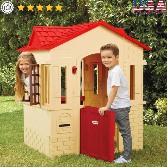 Kids Cape Cottage Playhouse Indoor Outdoor Playhouse with Working Doors Windows Easy to Assemble Role Play Activity Good Vibrations