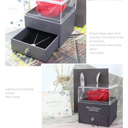 1 Rose Gift Box Artificial Flower Box+Carry Bag Ring Jewelry Storage Box Christmas Valentine's Day Mom Wedding Girlfriend Gifts Good Vibrations