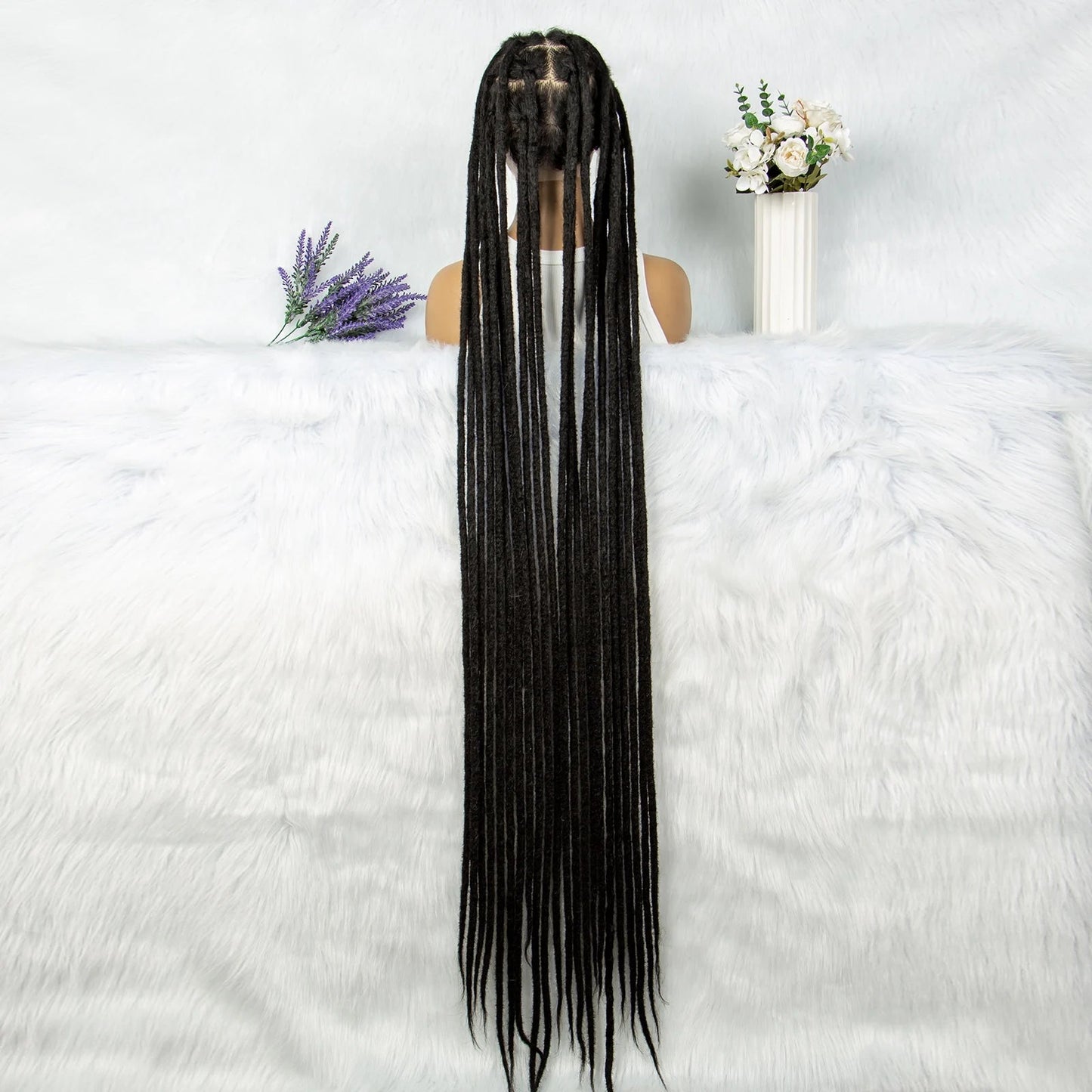 KIMA 60 inches Full Lace Braided Wigs Synthetic Lace Wigs Braided Wigs Crochet Wigs Faus Locs Braided Wigs for Black Women Good Vibrations