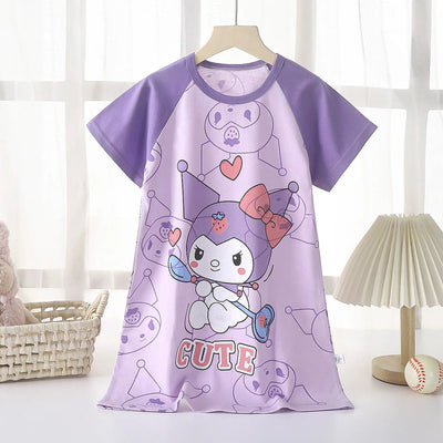 Girls Nightdress Pure Cotton Girl Short-sleeved Air Clothing Thin Section Home Service Children's Pajamas Nightdress