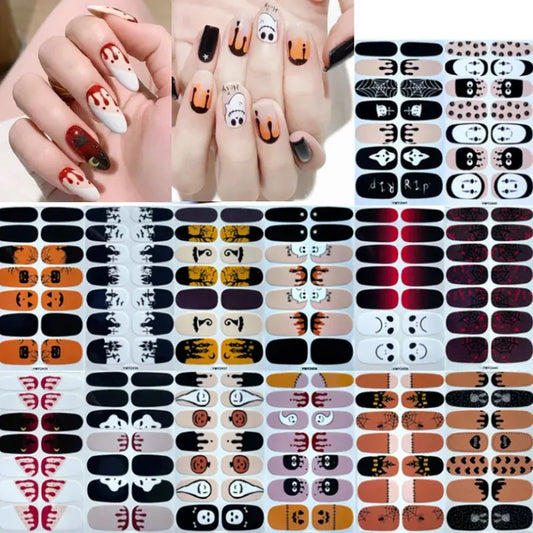 Halloween Nail Stickers Full Cover Adhesive  Nail Polish Wraps Blood Pumpkin Ghost Nail Decals DIY Festival Nail Patch Decors Good Vibrations