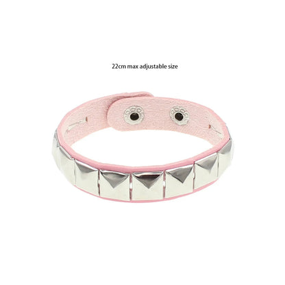 Black Leather Goth Square Washer Rivet Bracelet Cuff Wristband Gothic Punk Bracelets For Armbands Men Women Good Vibrations