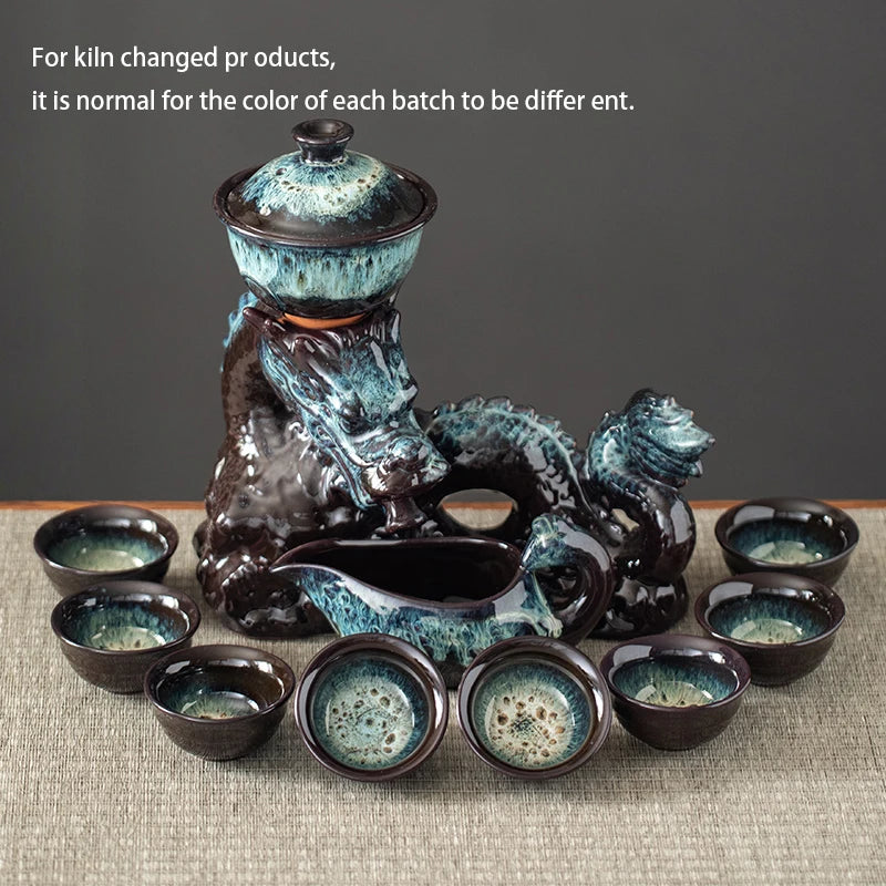 1 set, creative lazy tea set, semi-automatic dragon teapot, magnetic rotating water-conducting tea set, Chinese Kung Fu tea set Good Vibrations