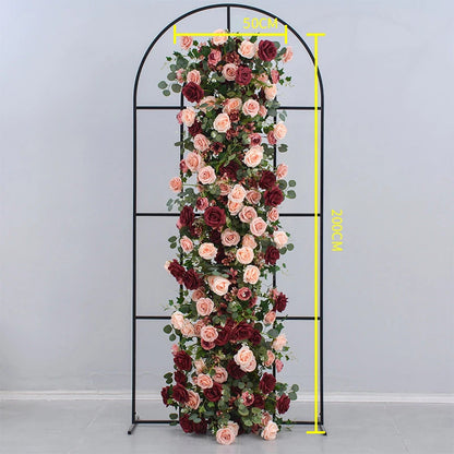 Uflower Red Rose Green Leaf Artificial Flowers Row Arrangement Wedding Table Center Flower ball Event Party Backdrop Decor Props Good Vibrations