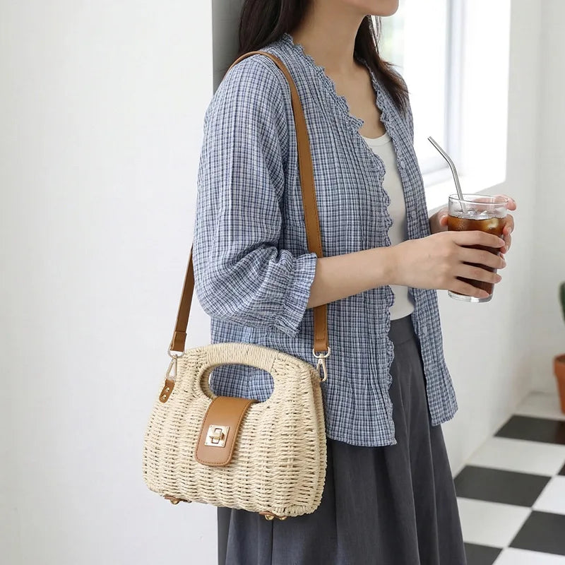 Women's Shoulder Bag Casual Boho Woven Straw Crossbody Bag Lightweight Handmade Summer Beach Vacation Resort Good Vibrations