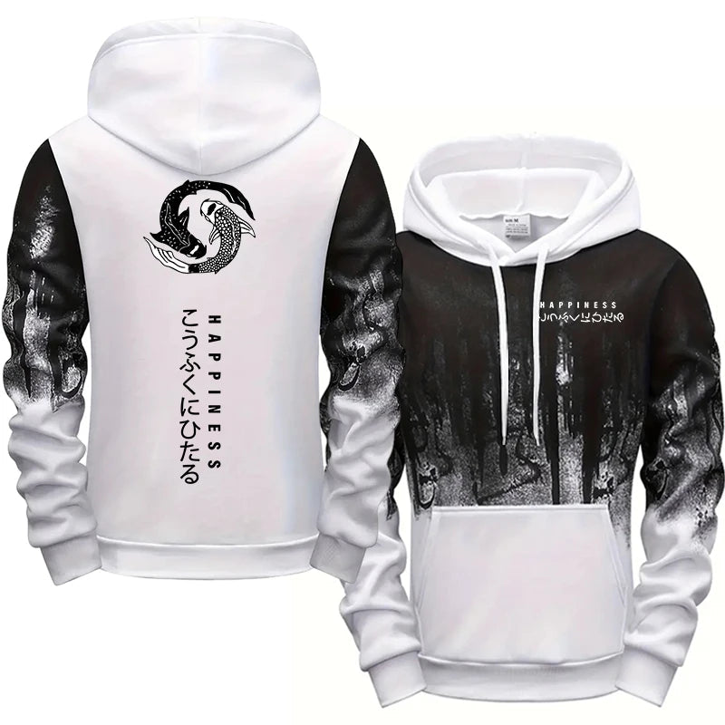 Japanese Fashion Men's Tracksuit Hoodies Sweatpants 2 Piece Set Fall&winter Daily Casual Sporty Jogging Suit Urban Trend Outfits Good Vibrations