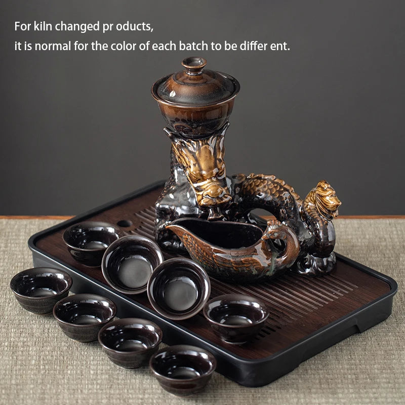 1 set, creative lazy tea set, semi-automatic dragon teapot, magnetic rotating water-conducting tea set, Chinese Kung Fu tea set Good Vibrations