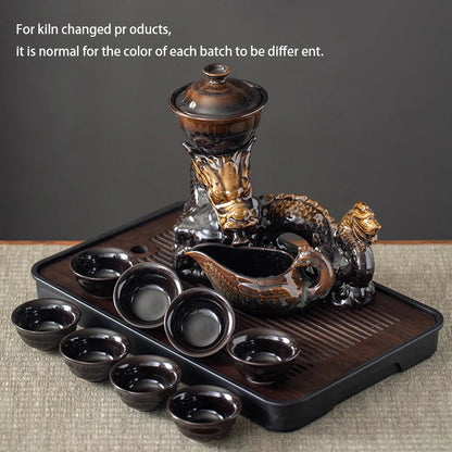 1 set, creative lazy tea set, semi-automatic dragon teapot, magnetic rotating water-conducting tea set, Chinese Kung Fu tea set Good Vibrations