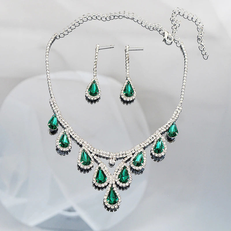 Bridal Wedding Jewelry Women Silver-Plated Rhinestone Long Earrings Dress Accessories Bridesmaid Delicate Crystal Necklace Set Good Vibrations Adult Super Store