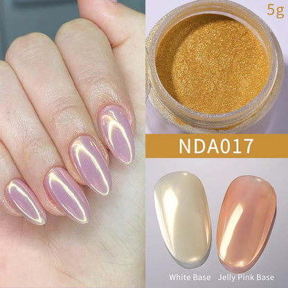NICOLE DIARY Moonlight Mirror Nail Powder Aurora Silver Glitter Metallic Effect UV Gel Polish Pigment Chrome DIY Nail Decoration Good Vibrations