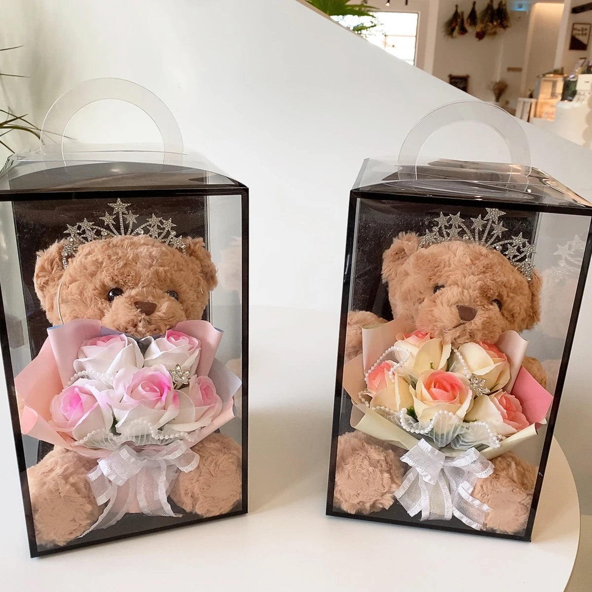 1PC Rose Flower Bouquet Plush Bear Gift Box Eternal Flower Bouquet Mother's Day Gifts Wedding Birthday Party Decor Accessories Good Vibrations