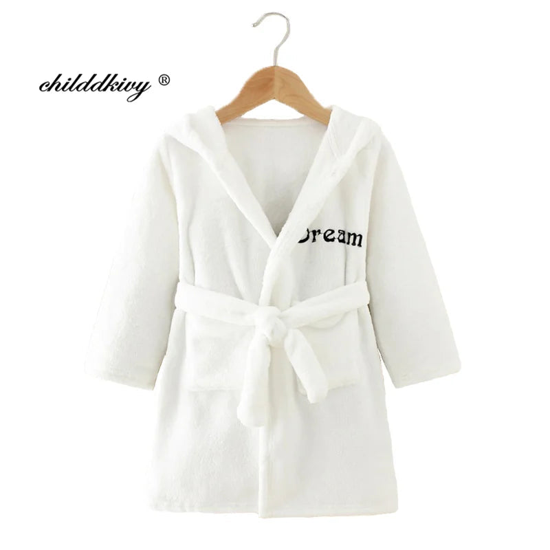 Boy and Girls Flannel Pajamas Robe Autumn and Winter Children Sleepwear Soft Hooded Kids Homewear 2-8 Years Good Vibrations