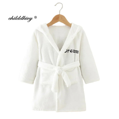 Boy and Girls Flannel Pajamas Robe Autumn and Winter Children Sleepwear Soft Hooded Kids Homewear 2-8 Years Good Vibrations