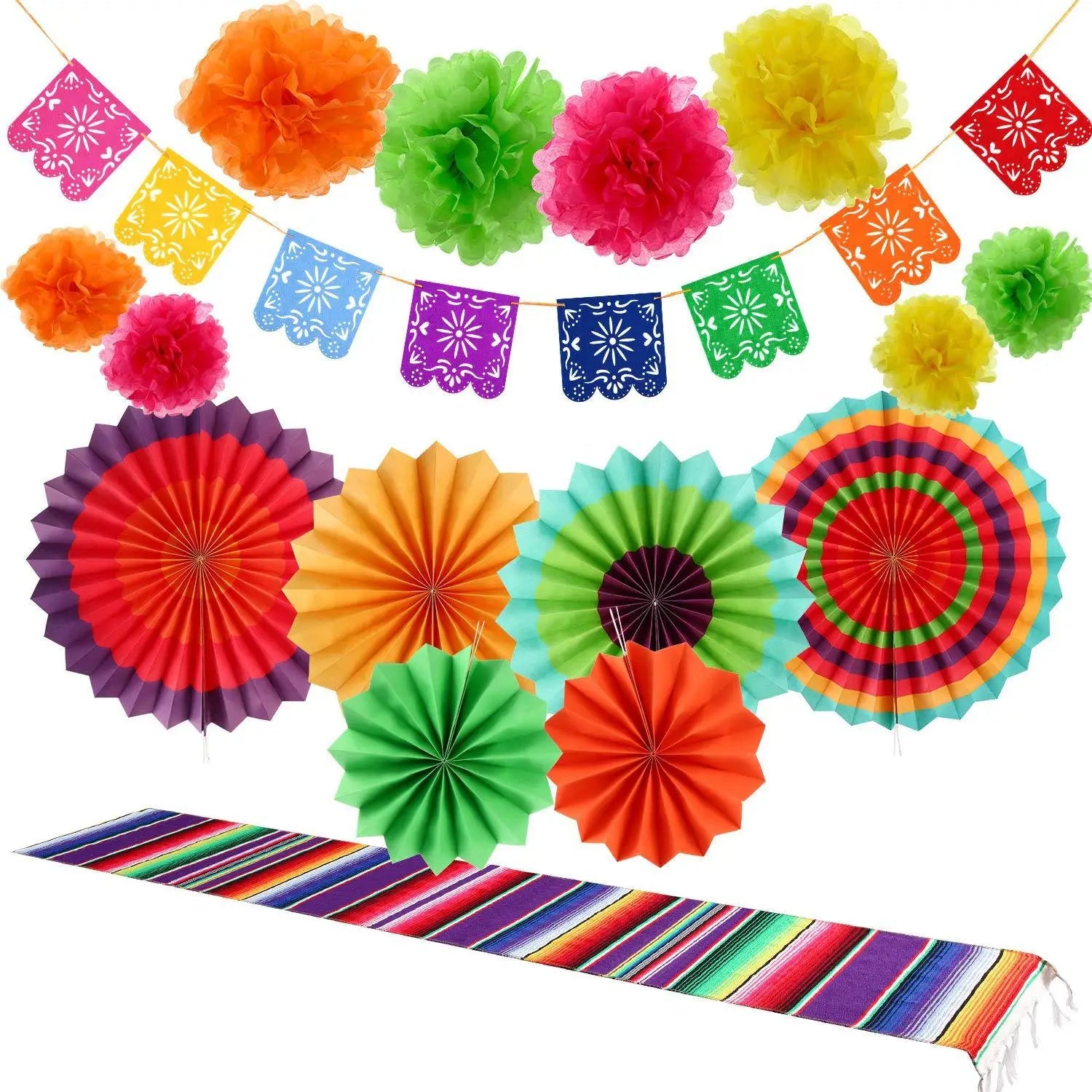 Mexican Pinata Happy Birthday Banners Party Decorations Rainbow Tassel Garlands Flags Table Runner Cinco De Mayo Party Supplies Good Vibrations