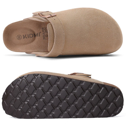 Comwarm Women's Suede Clogs with Adjustable Strap Cork Footbed Leather Mules Slippers Unisex Outdoor Comfortable Potato Shoes Good Vibrations