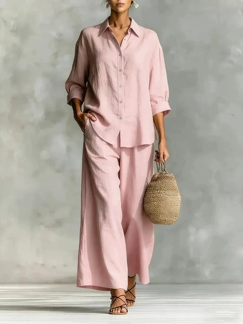 Plus Size Women's New Casual Two Piece Set 7-Sleeve Shirt Wide Leg Pants Comfortable Office Commute Matching Set Good Vibrations