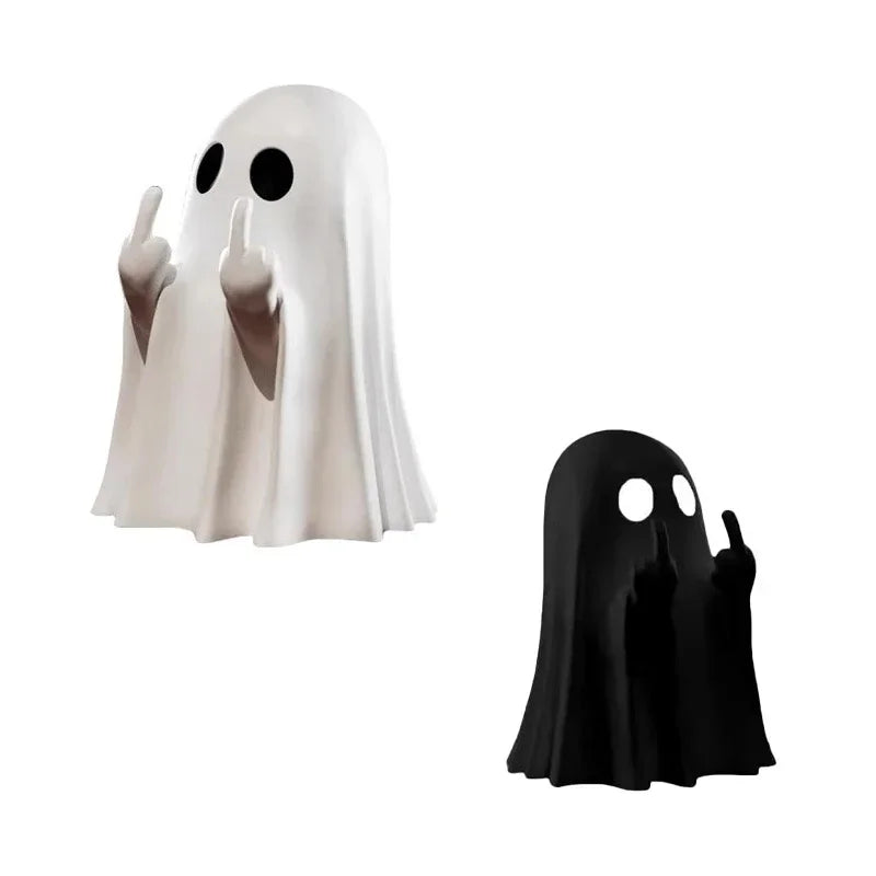 Halloween Middle Finger Ghost Statue Small Halloween Decor for Home Centerpiece for Coffee Table, Adorable Horror Figure Good Vibrations