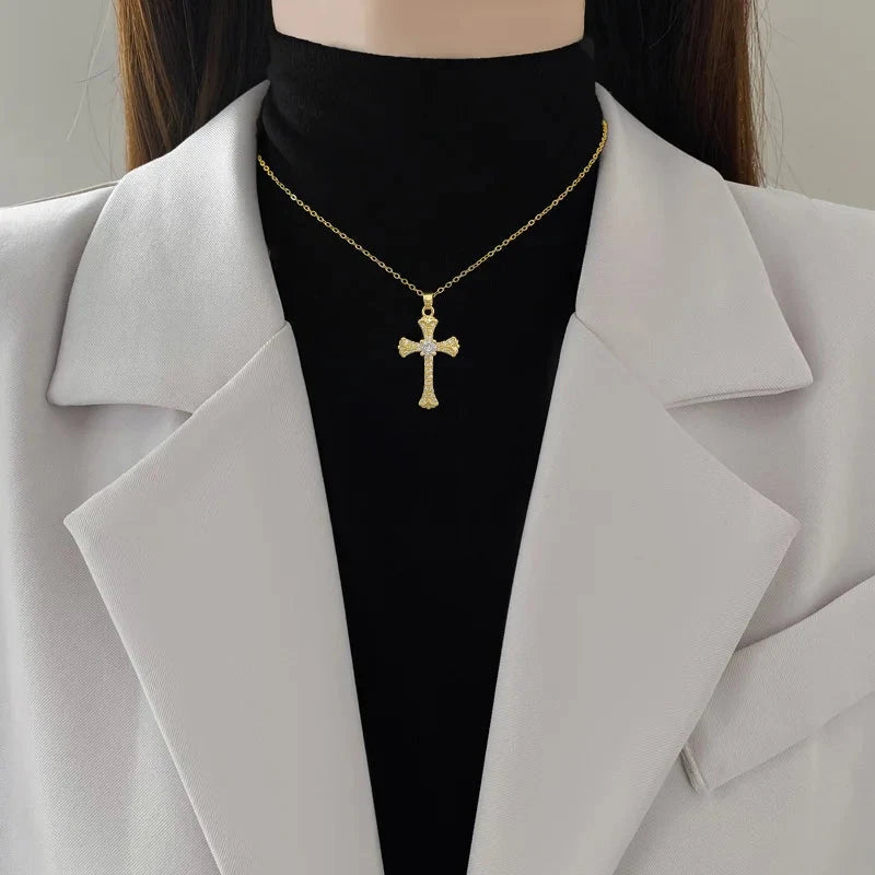 Luxurious Titanium Steel Cross Necklace Elegant Minimalist Choker Chain Jewelry Accessory for Women Versatile Fashionable Good Vibrations