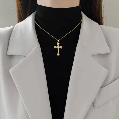 Luxurious Titanium Steel Cross Necklace Elegant Minimalist Choker Chain Jewelry Accessory for Women Versatile Fashionable Good Vibrations